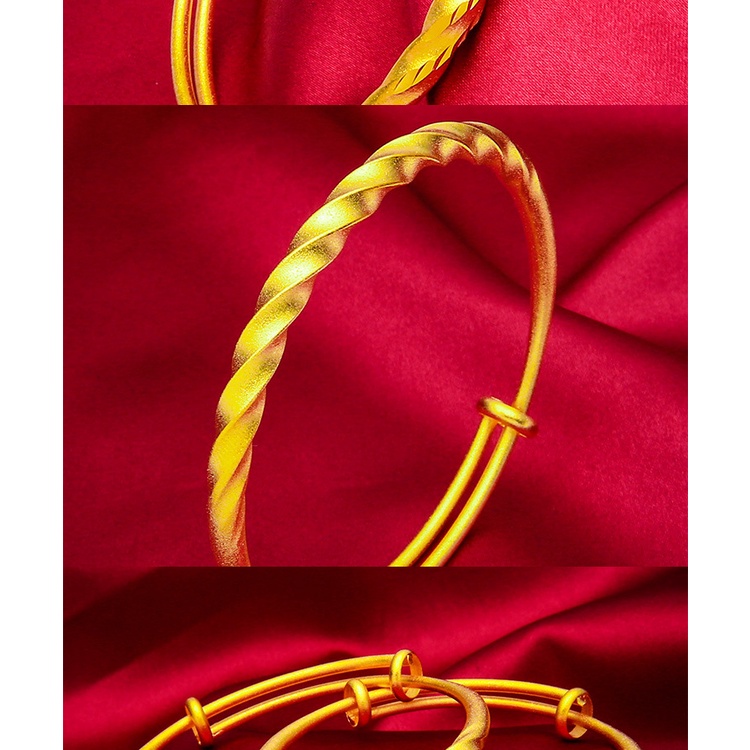 Goldkingdom Perhiasan Fashion Emas Asli Kadar 375 Bangkok Aksesoris Ready Stock Twist Lapis Emas Push-pull Sandblasted Twist Kawat Frosted Minimalis Kaya Gelang Untuk Wanita