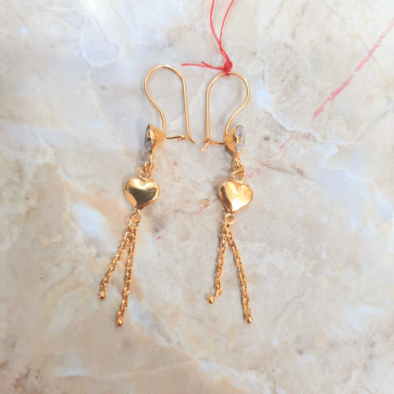 Anting Panjang Permata Variasi Love + Gantung Rantai Nori EMAS ASLI Kadar 300/6K Berat 1 Gram