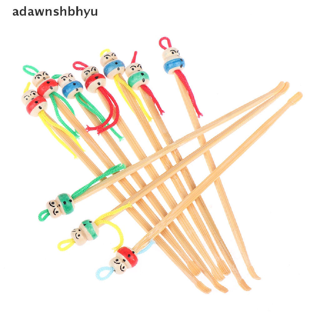 Adawnshbhyu 10Pcs Earpicks Boneka Mini Kayu Bambu Ear Picks Wax Remover Cleaner Alat Perawatan Telinga ID