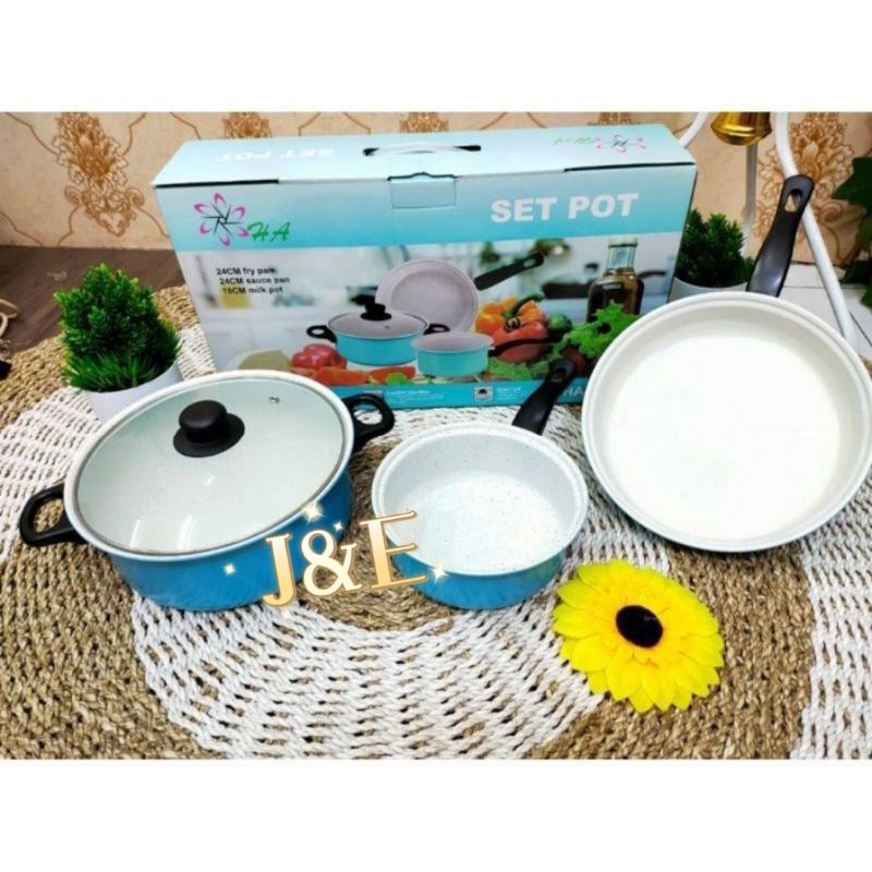 panci set 3 pcs/ Fry Pan/Sauce Pan/Milk Pot