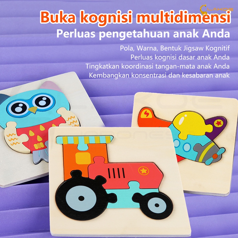 Mainan edukasi puzzle kayu anak 3D wooden toys puzle kayu