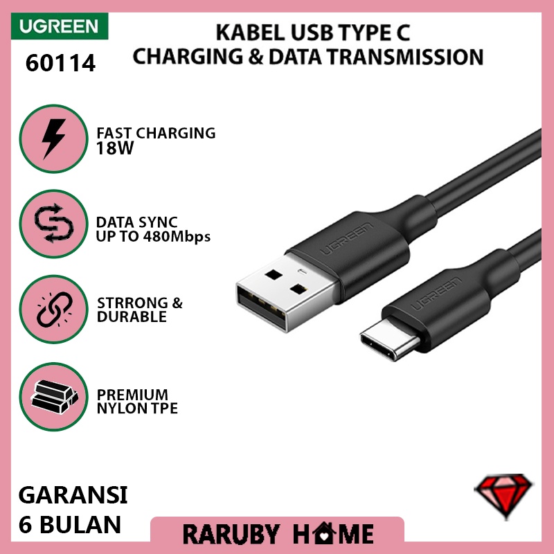 Ugreen Cable Data Usb Type C Kabel Cas Charger Pendek Power Bank Fast Charging 3A 25cm 60114 60124 f