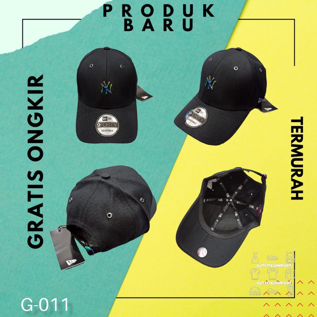 Topi Baseball NY Newera Black Logo Small Rainbow Iron