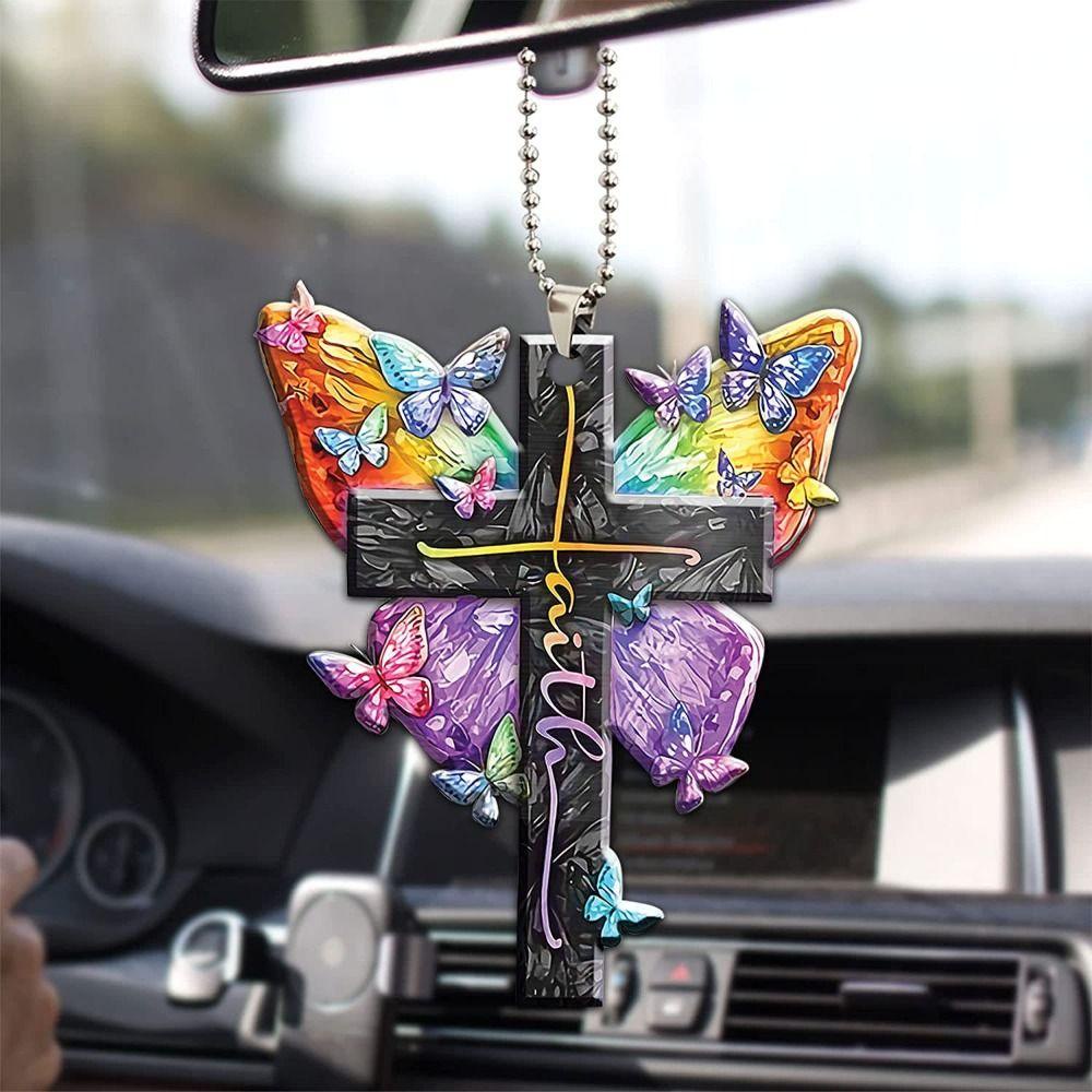 Suyo 2Pcs Butterfly Cross Hanging Pendant Gadis Lucu Wanita Hadiah Terbaik Kaca Spion Ornamen