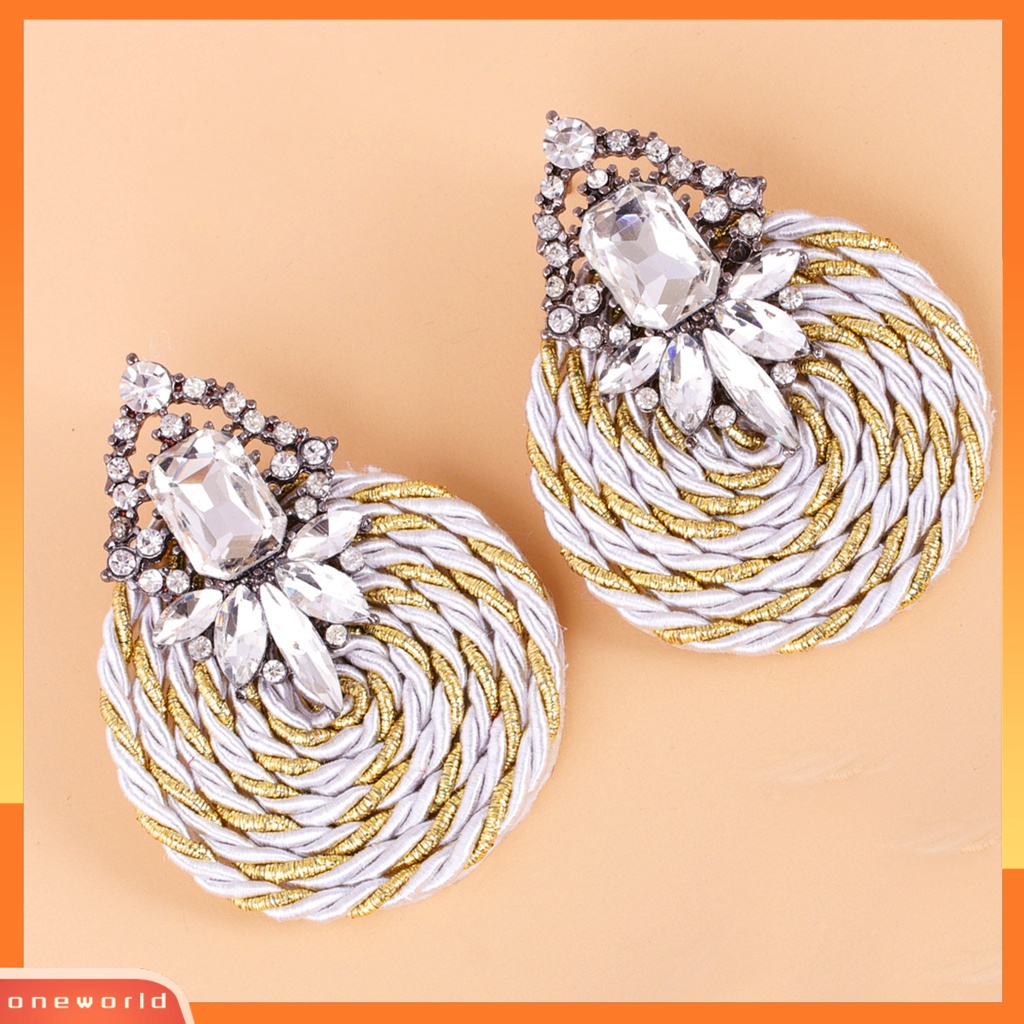 [WONE] 1pasang Wanita Buatan Tangan All-match Bulat Berlian Imitasi Drop Earring Perhiasan Fashion