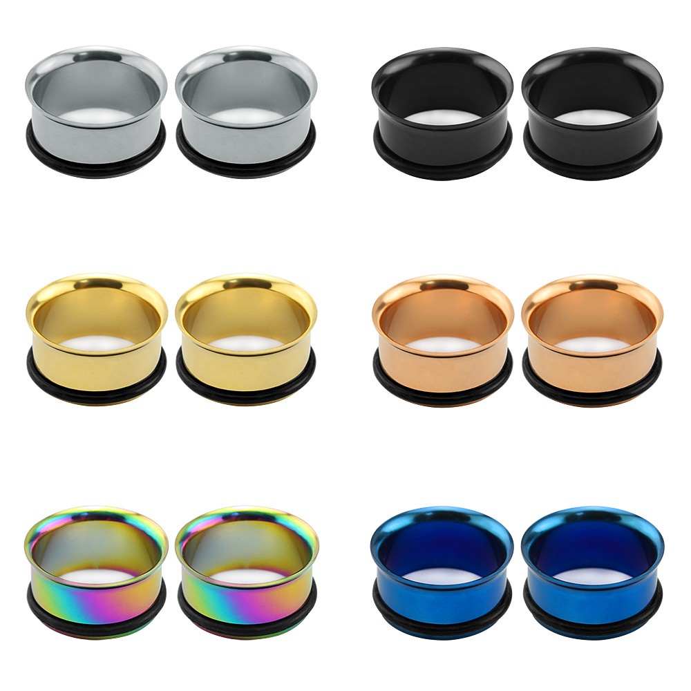 1pasang 3-20mm Stainless Steel Single Flare Ear Plugs and Tunnels Silicone O-Ring Ear Gauges Expander