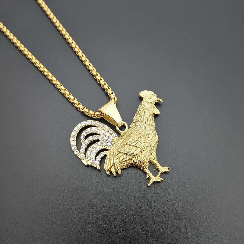 Vintage Hip Hop Fashion Pria Zirkon Ayam Liontin Kalung Pesta Perhiasan Aksesoris
