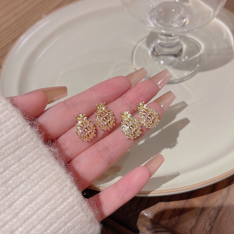 925jarum Perak Jarum Zirkon Halus Nanas Anting Wanita Fashion Ear Studs