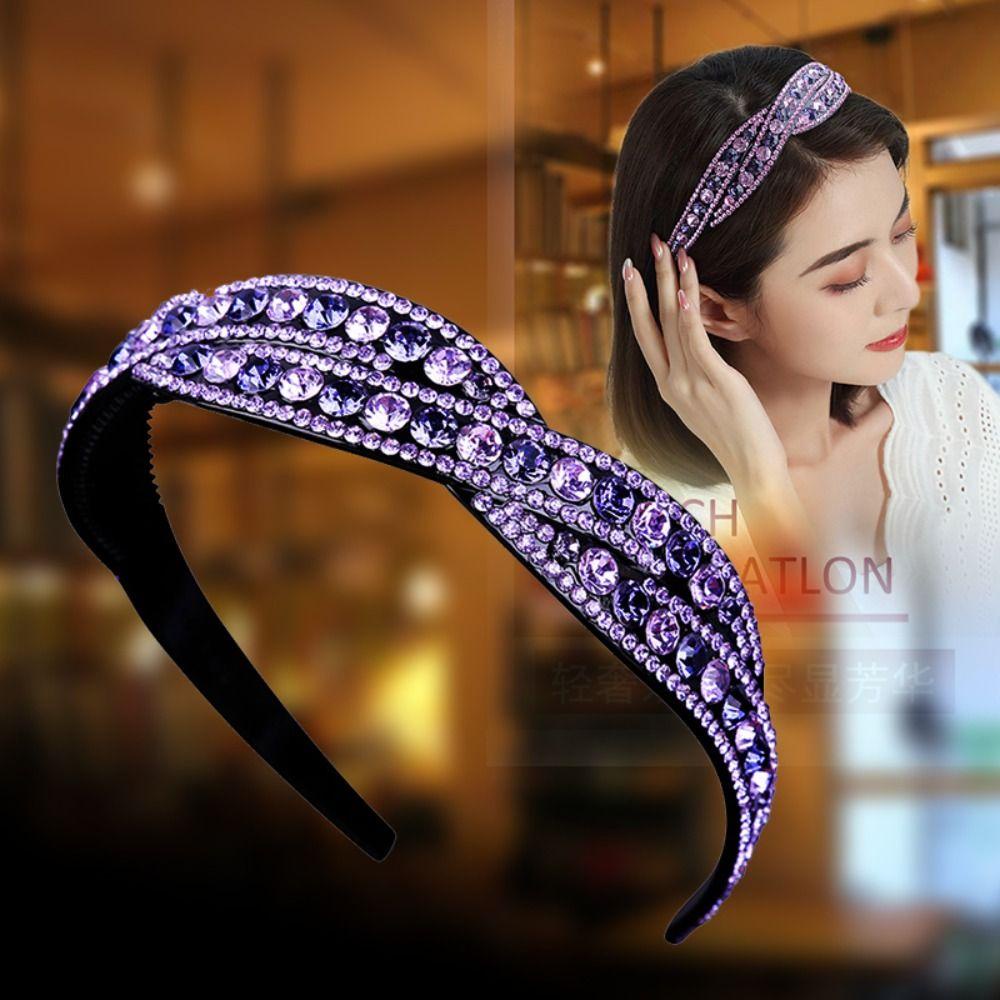 Mxbeauty Gadis Rambut Hoop Hadiah Vintage Non-slip Mewah Silang Kristal Manis Ikat Kepala