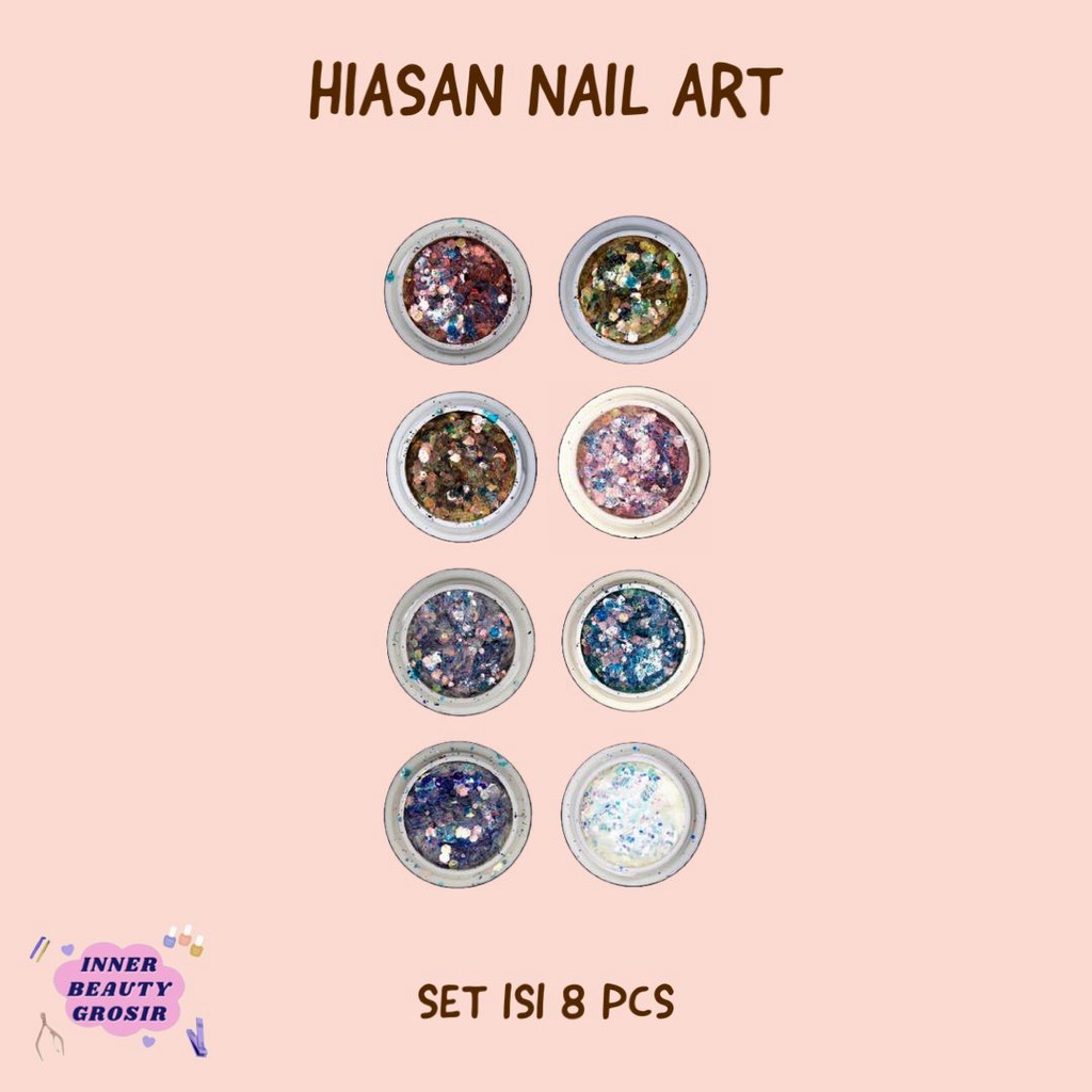 Glitter swarovski warna lengkap per set 8pc / swarovski glitter nail art gold / manik manik kuku nail art swarovski