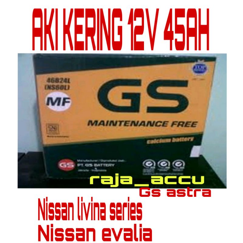 Jual AKI MOBIL NISSAN LIVINA SERIES, NISSAN EVALIA, AKI KERING NS60L GS