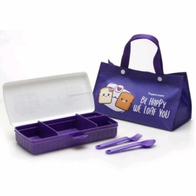 Tupperware lunch keeper rectagular tempat makan set warna ungu & hijau