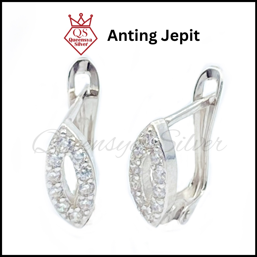 Anting Perak | Anting Jepit Perak Lapis Emas Putih Mira Queensya Silver