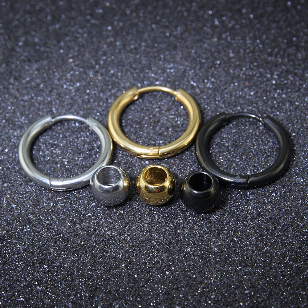 1pasang Anting Bulat Stainless Steel Tindik Tulang Rawan Telinga Anting Hoop Anting Lingkaran Bulat Hitam