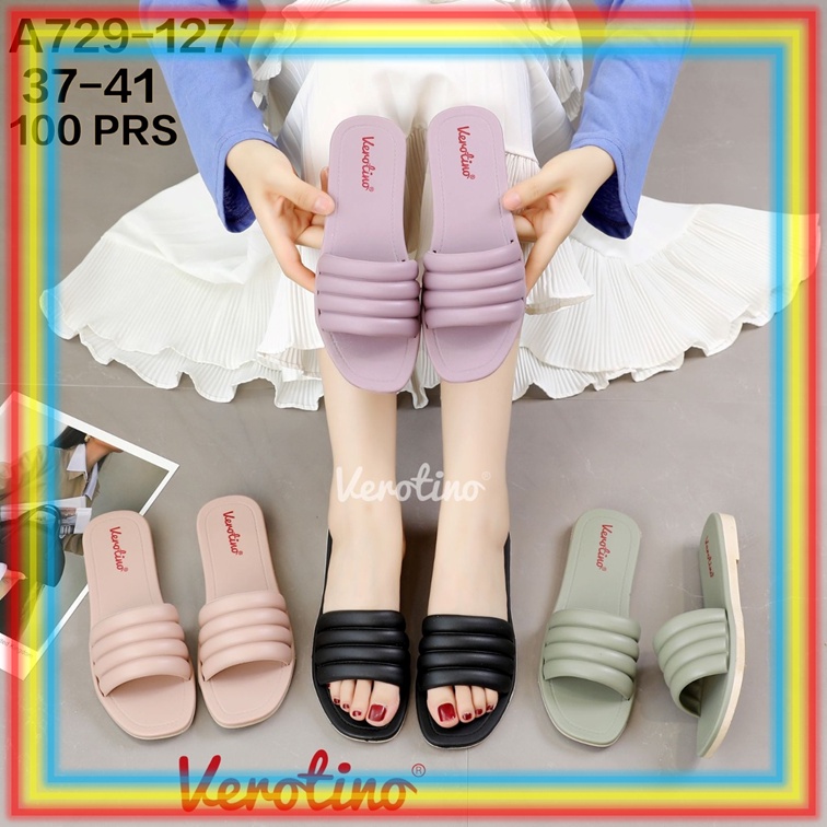 A729-127 Sandal Selop Wanita Verotino Sendal Slop Cewek Karet Motif Kotak Gelombang