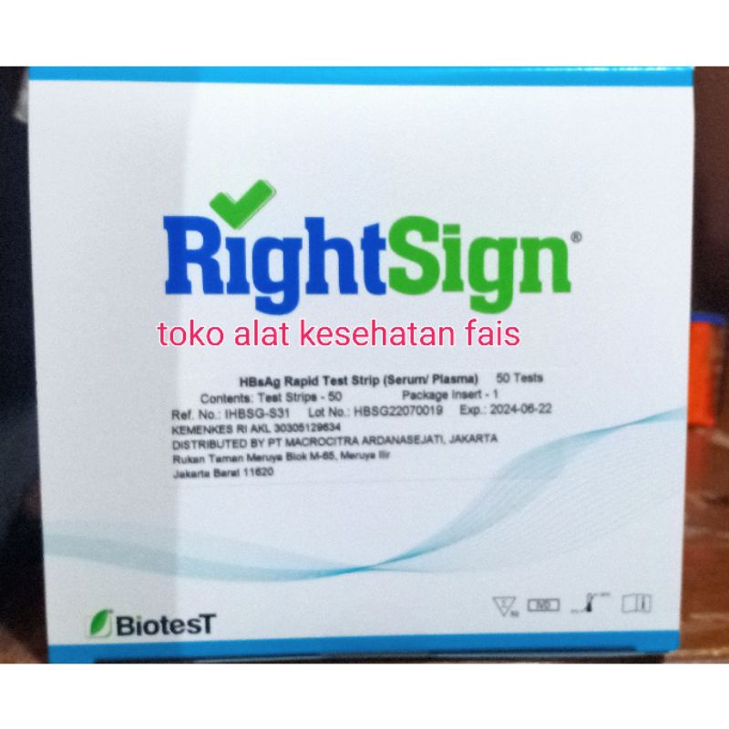 HBsAg right sign Test strip HBsAg isi 50