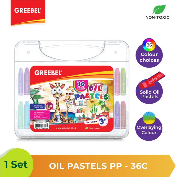 Oil Pastel Greebel PP 36 Warna Non Toxic 36C - Hard Case