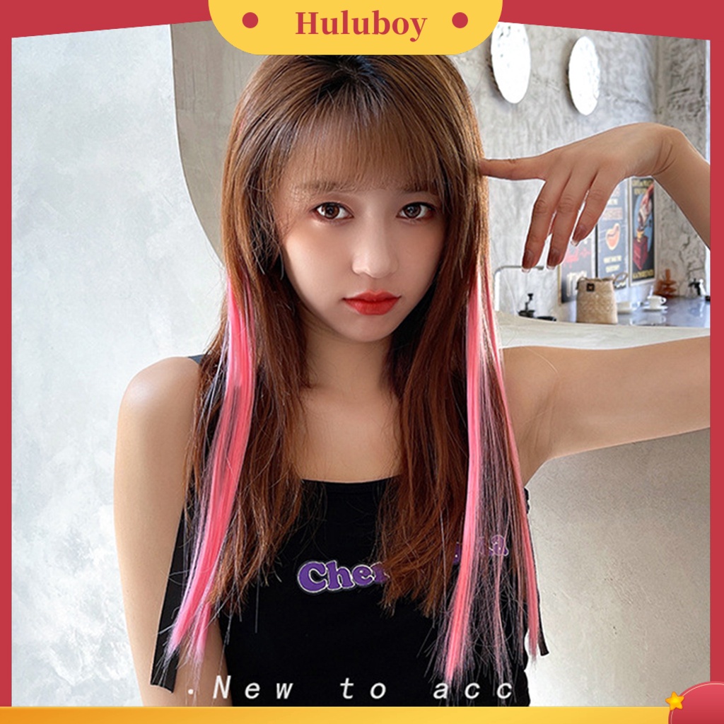Rambut Palsu Extension Highlight Model Lurus Bahan Serat Buatan Warna-Warni Dengan Klip Untuk Wanita