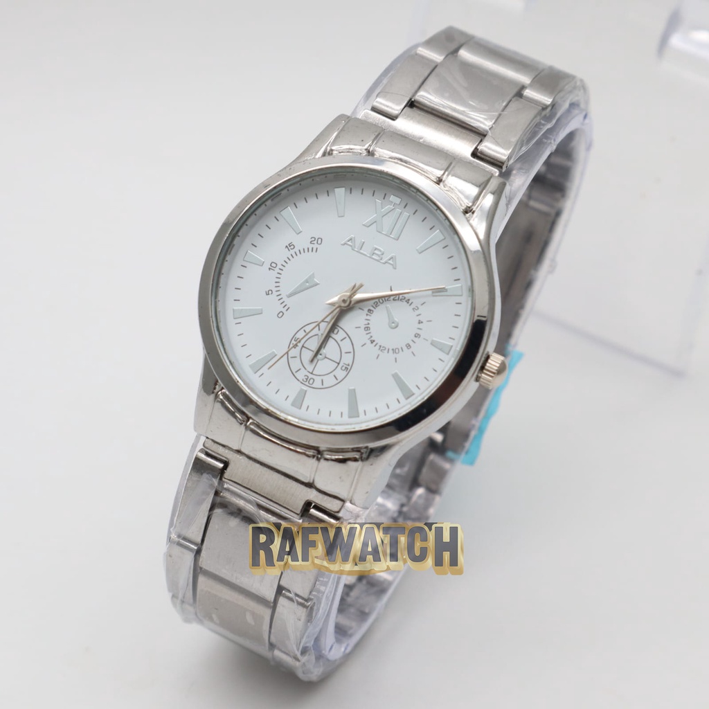 Jam Tangan Pasangan Pria Wanita Analog Casual Rantai Stainless Silver Hitam RPA3