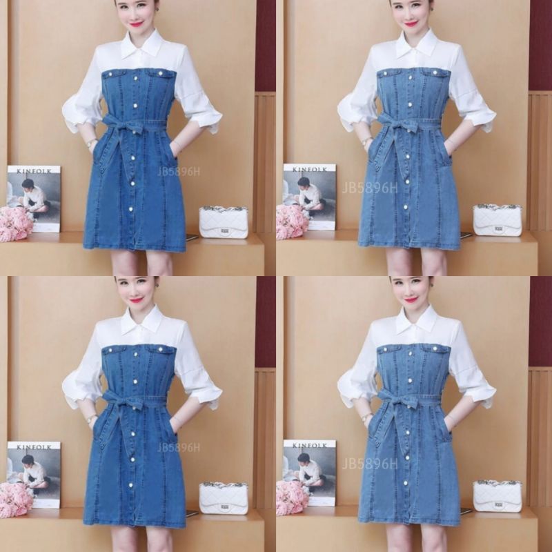 midi mini dress denim wanita Korea denim wanita blue
