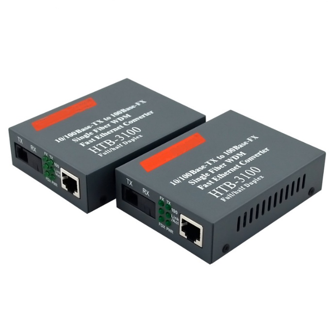 【With adapter】1 Pair HTB-3100AB Optical Fiber Media Converter Fiber Transceiver Single Fiber Converter SC 10/100M Singlemode