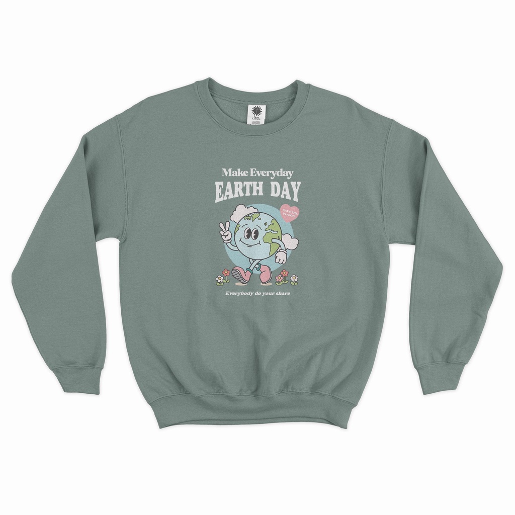 Sweater Crewneck Sweatshirt GLOBAL - Cream/Beagie/Putih/Sage Green/Hitam/Coklat Susu/Hijau Army SUND