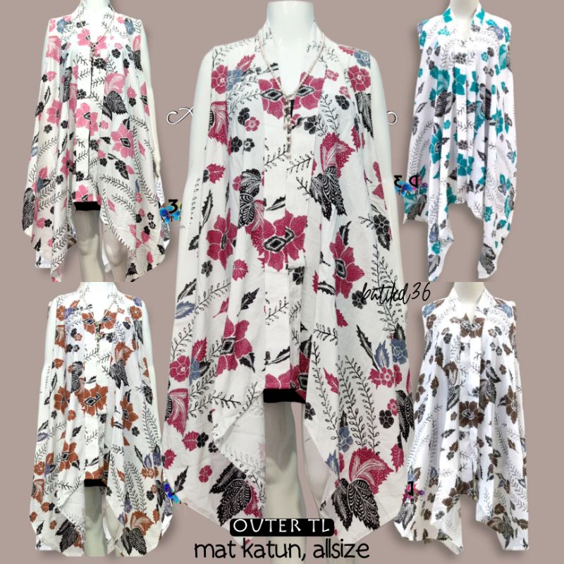 Outer batik Jumbo Allesya  Baju luar batik wanita cantik keren kekinian oter Otter rompi blazer Cardi cardigan seragam kembar kasual tanpa lengan etnik bunga