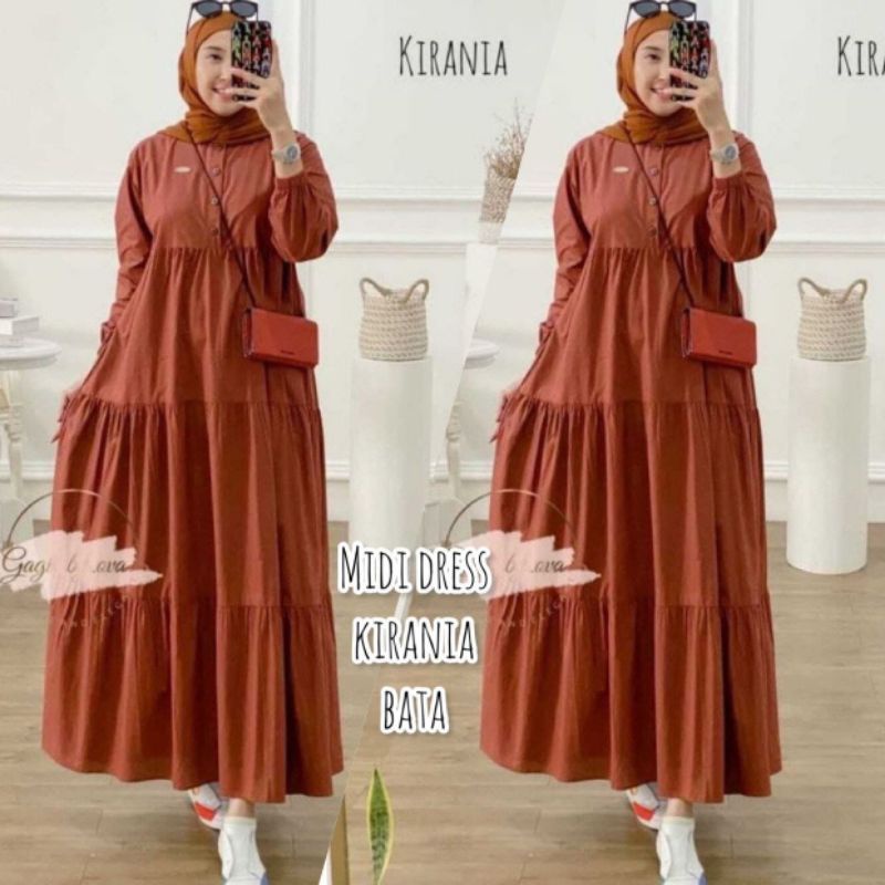 MIDI DRESS KIRANIA / MIDI DRESS WANITA TERBARU 2023 / MIDI DRES POLOS / BISA COD