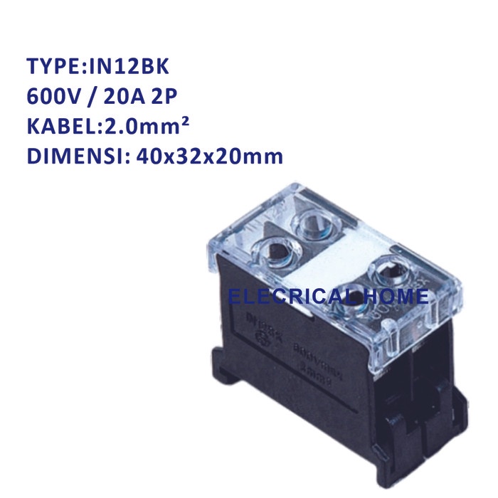 Terminal Block Din Rail IN-12BK 2P 20A