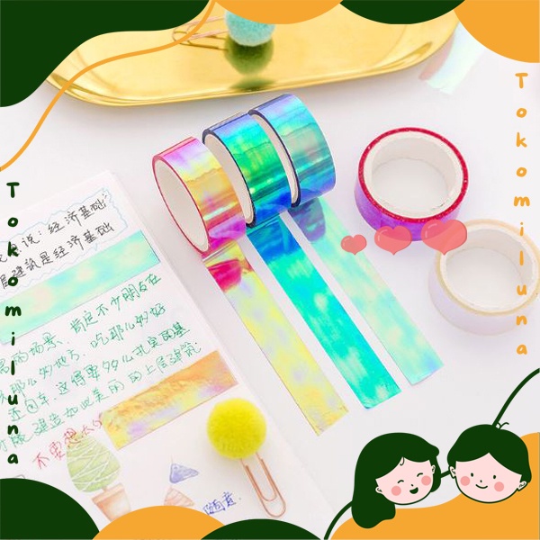 

Solatip Hologram selotip opp masking tape bujo planner diy warna warni shining cute scrapbook HB568