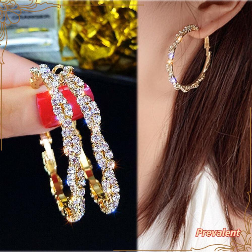 Preva Anting Hoop Bulat Wanita Pertunangan Pernikahan Lingkaran Besar Elegan Bentuk Bulat