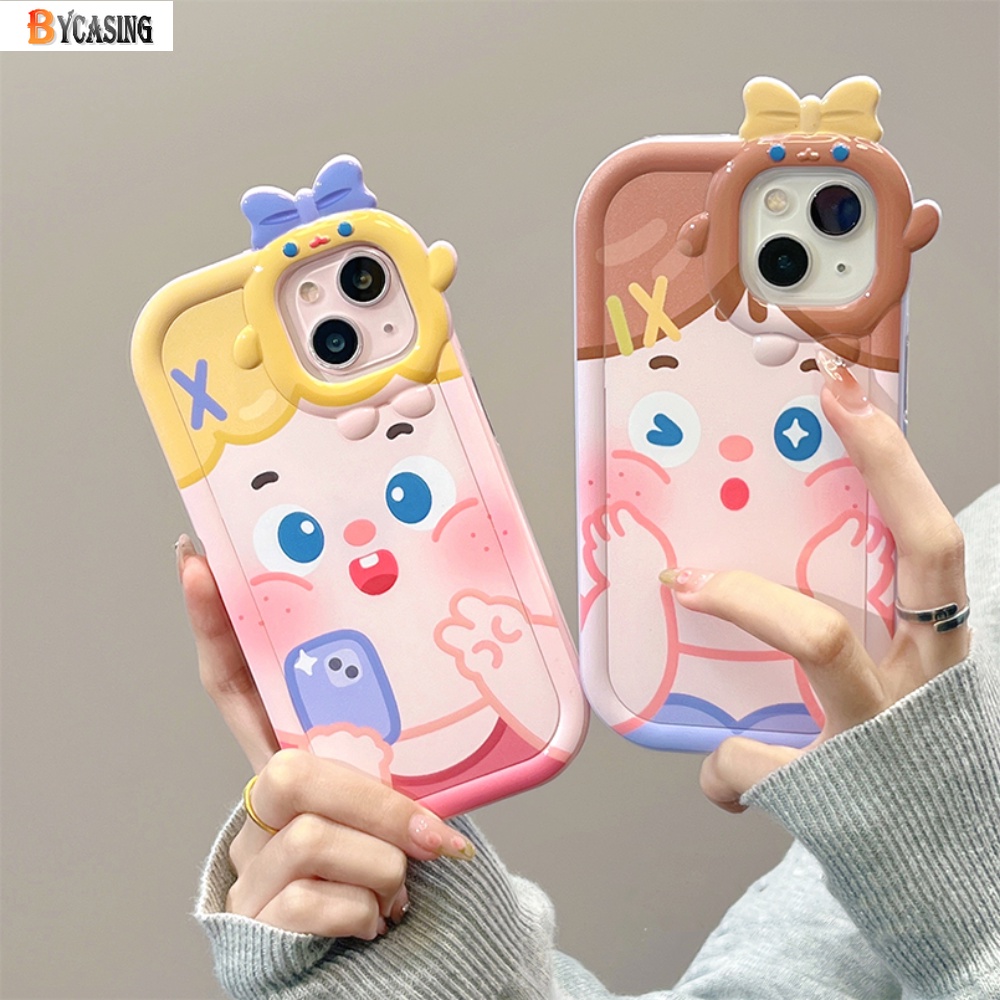 Vivo Y02 V25e Y16 Y35 Y15s Y22 Y21 Y12 Y20 Y12i Y11 Y15 Y02s Y15A Y75 Y20s Y17 Y01 Y20i Y33S Y30 Y91C Y51 Creative Bow Monster Lens Case Kartun Korea Gadis Lucu Lembut Penutup Belakang BY