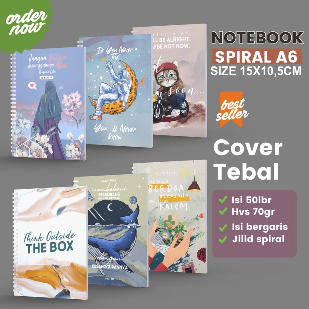 

NOTEBOOK A6 | BUKU TULIS SPIRAL | BUKU CATATAN BERGARIS A6 | JURNAL A6 | BLOKNOTE