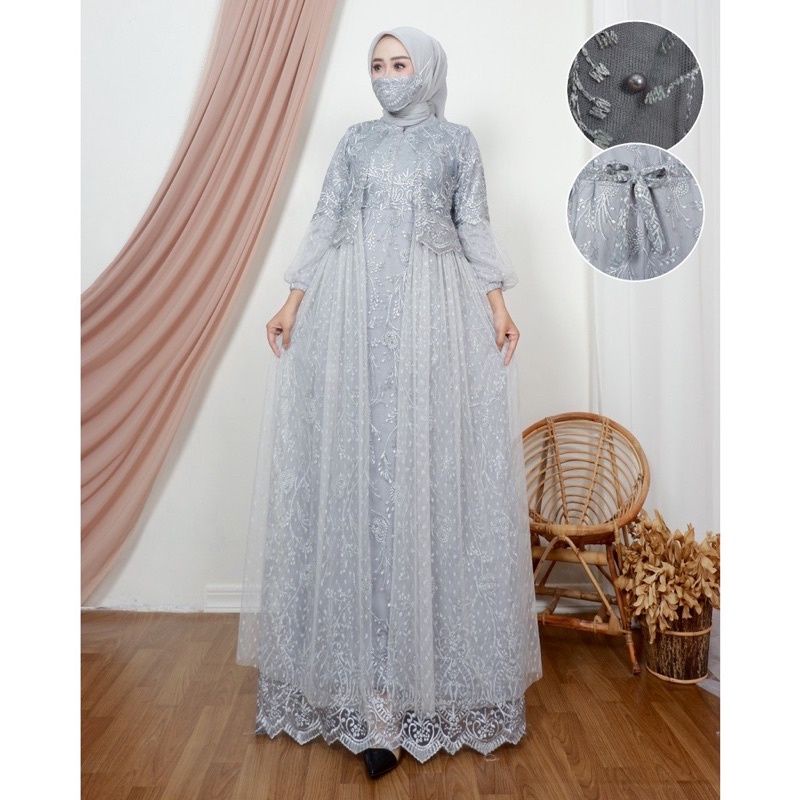 ￼GAMIS BUSUI VANESIA/ FULL BRUKAT DEPAN BELAKANG/ GAMIS MODEL ROMPI TILE DOT/ TANGAN BALON / GAMIS B