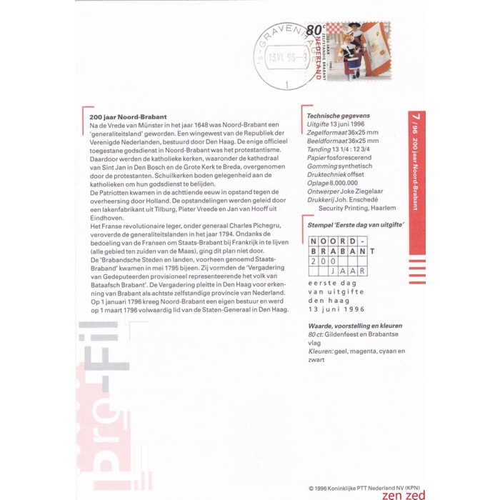 

A271 Prangko Info Page Belanda 1996 The Independence of Brabant 1 Pcs