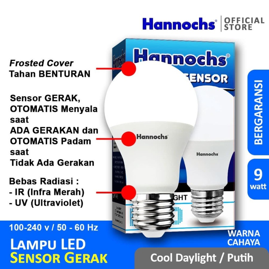 HANNOCHS Lampu LED Motion Sensor / Sensor Gerak 9 Watt