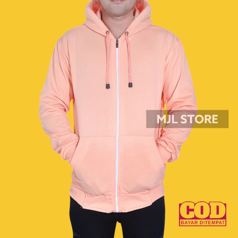 (promo) Jaket zipper hoodie polos L,XL,XXL salmon pria wanita hoodie mjl store