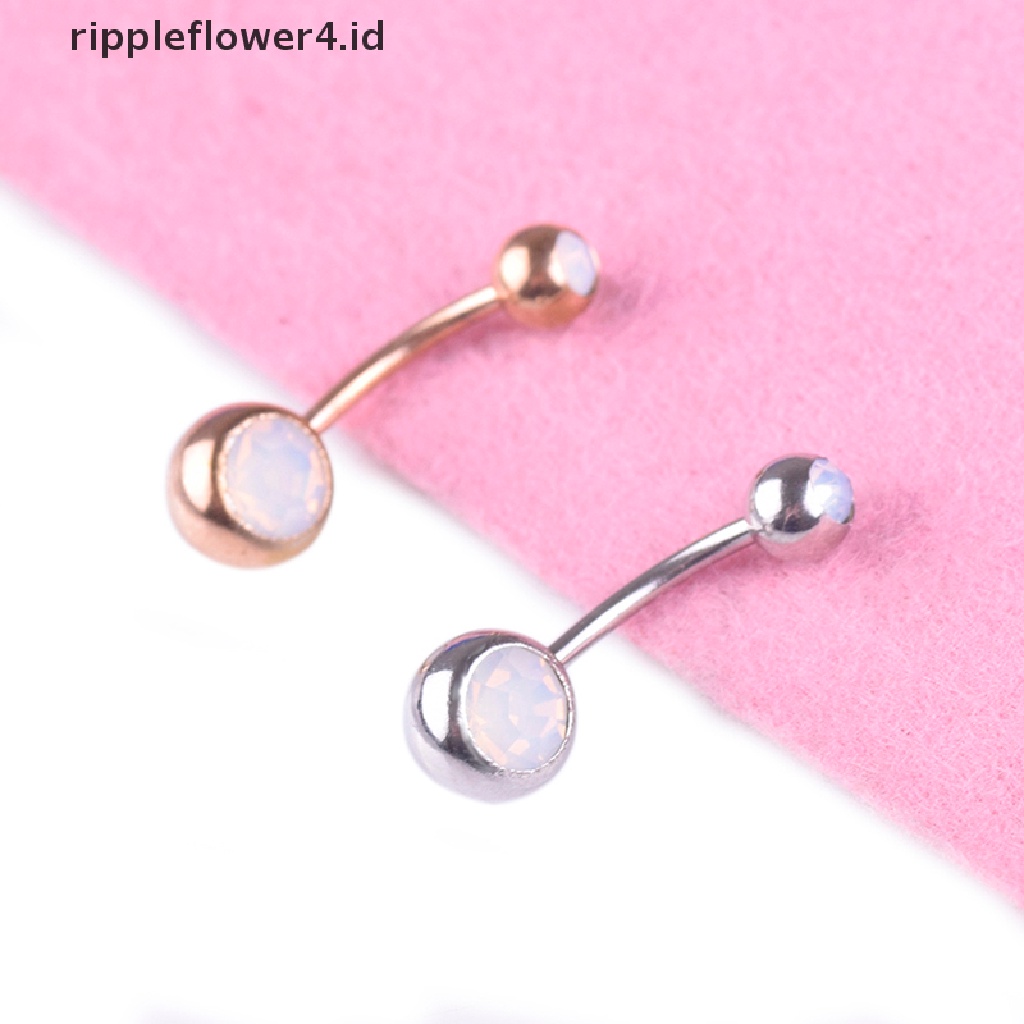 {rippleflower4.id} Cincin Pusar Opal Api Putih Belly Button Bar Ring Juntai Perhiasan Tubuh  ~