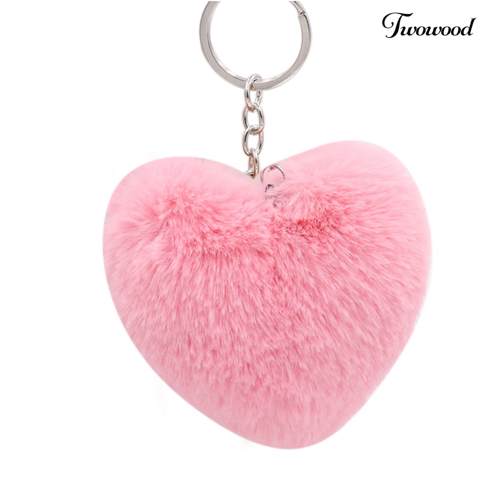 Twowood Fluffy Love Heart Keychain Key Ring Liontin Handbag Tas Dompet Bulu Imitasi Dekorasi