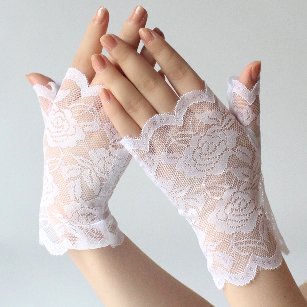 WGL-14 sarung tangan pengantin wanita wedding gloves putih renda bunga glove sangjit