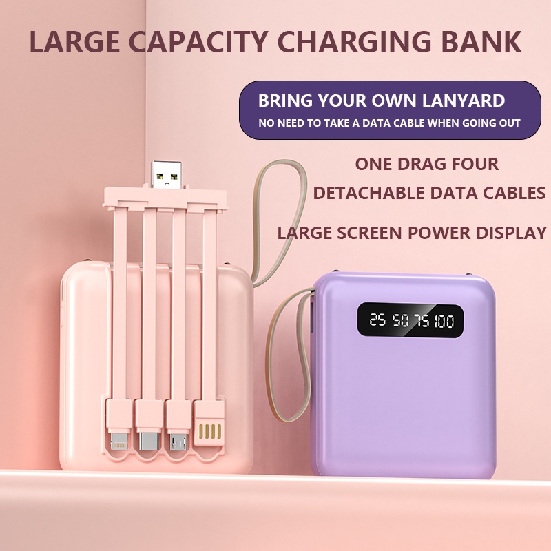 FLASH SALE!! Power Bank Mini 4In1 Dengan Mode Fast Charging 2.4 A/Pengisi Daya HP Mini Dengan Type C Micro LED Display