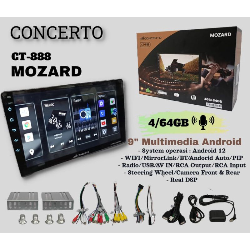 Tv Android 9 Inch Concerto mozart CT888 Memory 4/64gb Original