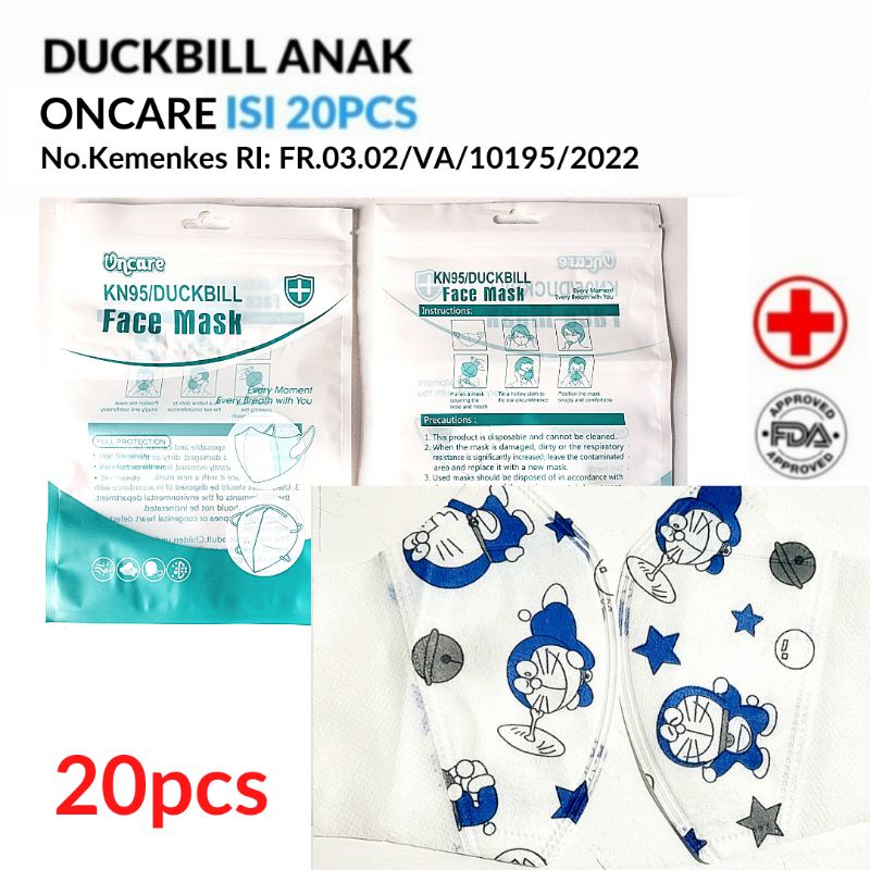 MASKER DUCKBILL ANAK ONCARE ISI 20PCS KIDS MASK KEMENKES ORIGINAL