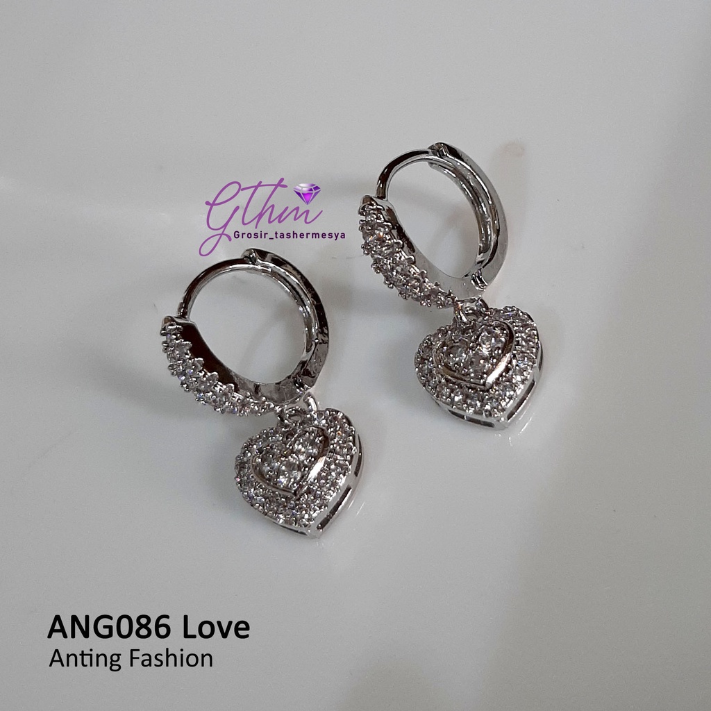 Anting Love Diamond Klip Mewah Perhiasan fashion Import kualitas premium anti karat ang086