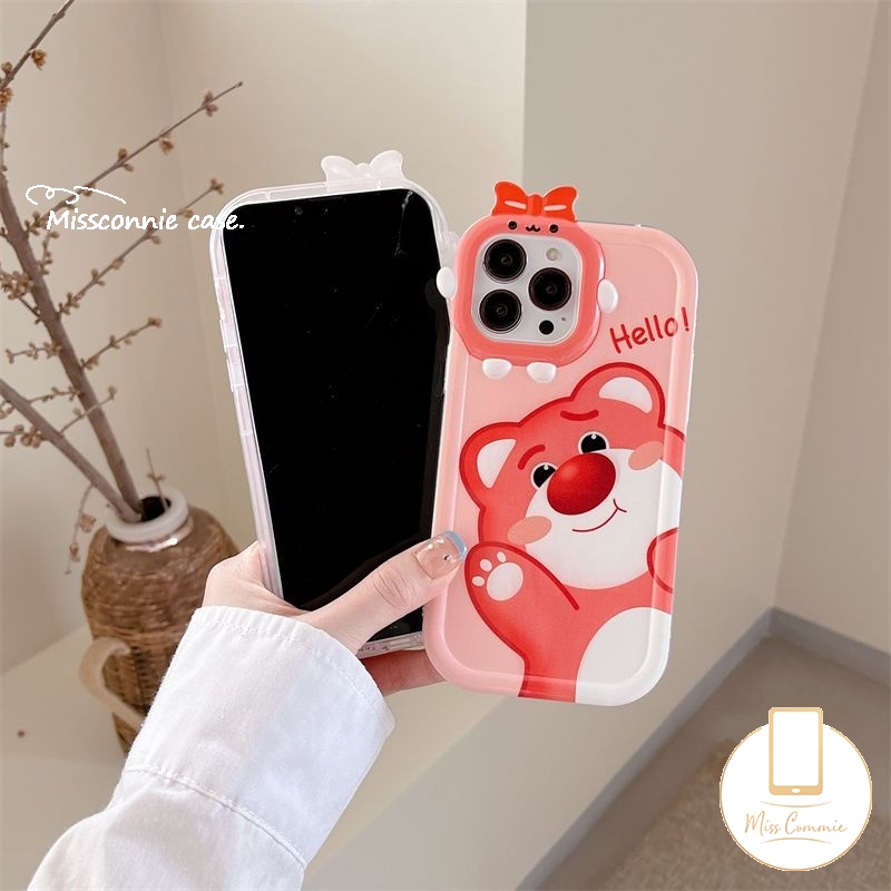 Case Samsung A04 A53 A50s A14 A04s A03s A50 A30s A13 A12 A03 A04E A32 A23 A52 A51 A52s A22 A71 A02s A33 A21s A73 A11 A31 Kartun Strawberry Bear Manyo 3D Bow Monster Lensa Soft Case