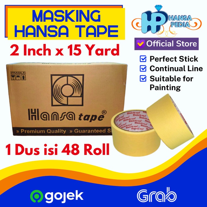 

Masking Lakban Kertas 2 inch x 15 Y Hansa 1 Dus isi 48 roll