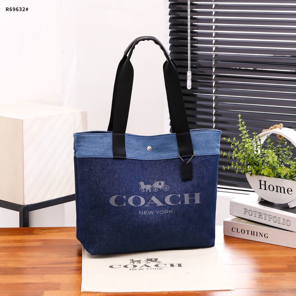 Coa Denim Canvas Tote Bag's Silver Hardware R69632