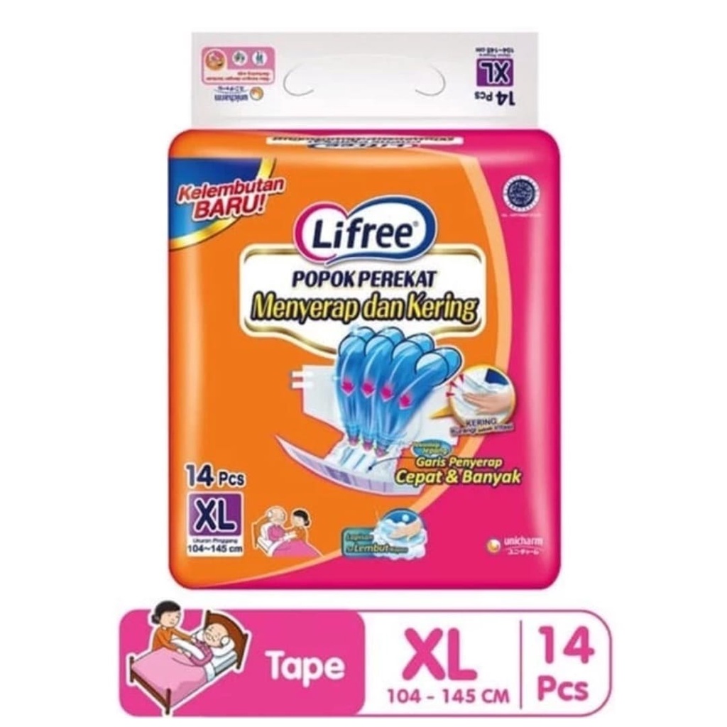 LIFREE Popok Perekat Dewasa XL14 - Lifree Adult Pampers Tape XL 14 pcs Ukuran Pinggang 104 - 145cm