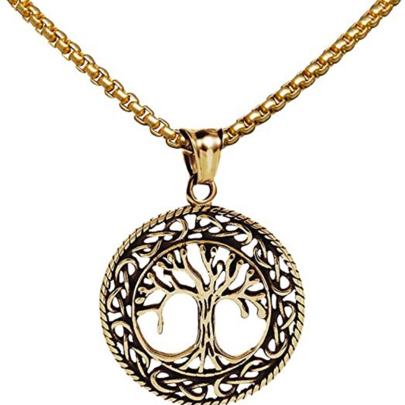 2022kalung Pohon Kehidupan Vintage Pria Dan Wanita Bulat Anti Karat Pohon Jimat Liontin Kalung Logam Punk Hadiah Grosir