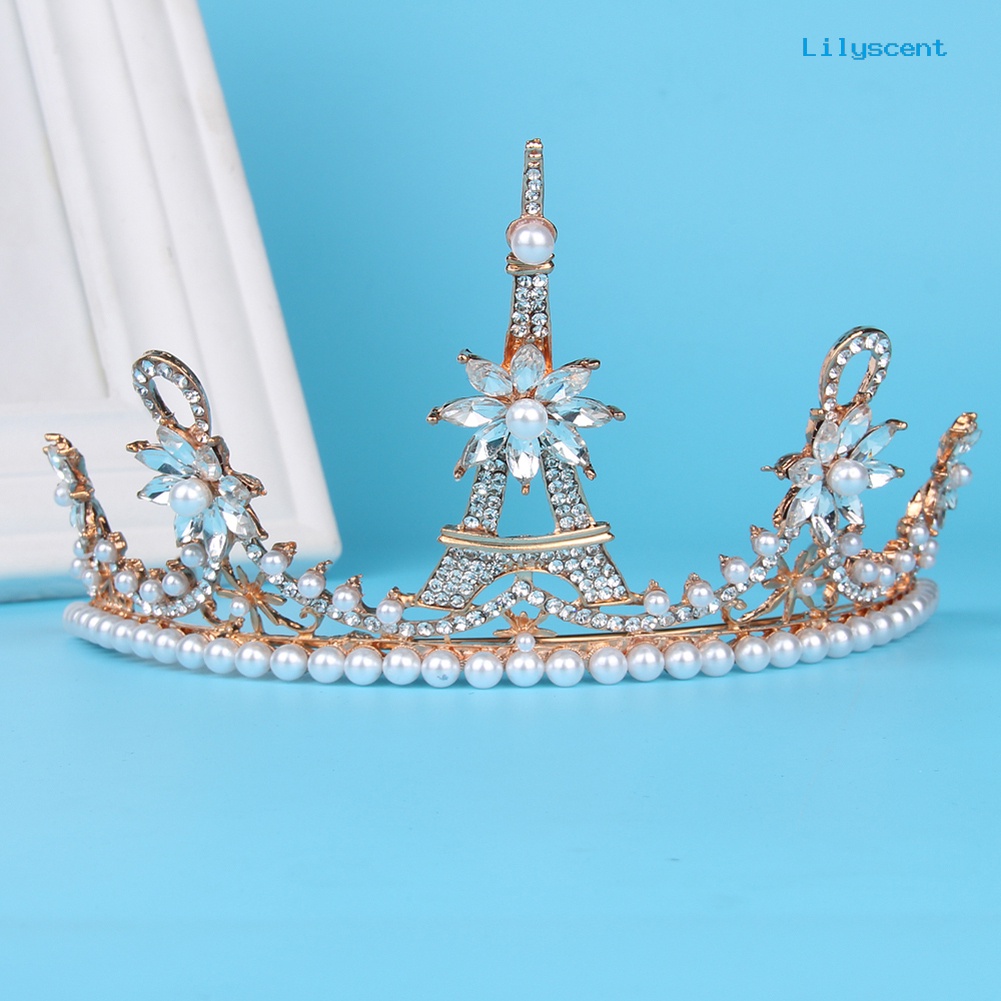 [LS]Gorgeous Eiffel Tower Berlian Imitasi Mahkota Wanita Royal Wedding Bridal Tiara Perhiasan